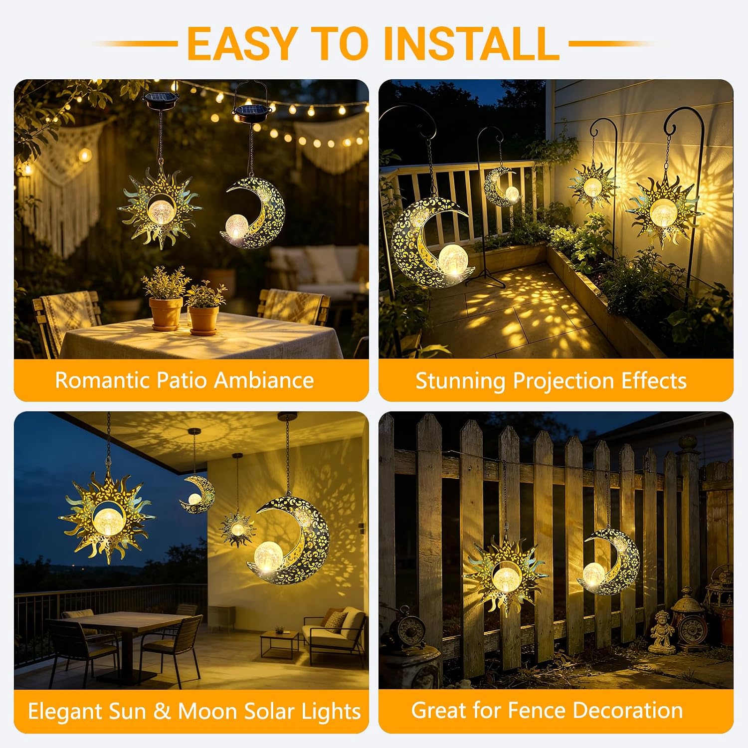 Solar Hanging Lights Outside,Outdoor Lanterns Waterproof Garden Mom Gifts | 20×7.9In Bronze Metal ,Individual Hang,Crackle Glass,8-10Hrs,Patio Tree Decor,Yard Decorations,Wall Art,Vintage Gift for Mom