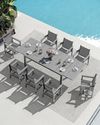 SERWALL 7-Piece Patio Dining Sets, 60" - 83" Expandable Outdoor Dining Table with 6 Breathable Textilene Chairs, All Weather HDPE Patio Furniture Set for Backyard, Garden, Grey