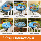 Glazed Ceramic Bird Bath for Deck Railing, 11 Inch Outdoor Deck Mounted Bird Baths Feeder Bowl with Adjustable Clamp, Easy Install Balcony Patio Birdbath for Outside Backyard Decoration, Blue