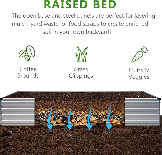 2PCS 10x3x1ft Galvanized Raised Garden Bed Kit,Metal Planter Box for Vegetables,Flowers,Herbs Durable Rust-Resistant Patio Gardening Beds,Silver