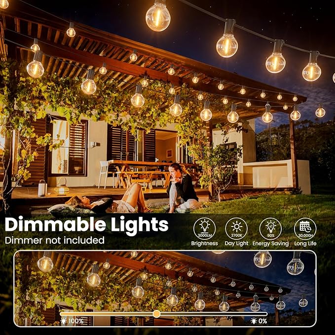 RTTY Dense-Glow Outdoor String Lights 50ft, G40 Led Patio Globe Lights with 26pcs Plastic Bulbs, Shatterproof Waterproof Connectable Hanging for Porch Cafe Bistro Backyard Gazebo Balcony Deck Party