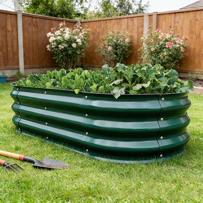 Gardmax Galvanized Raised Garden Bed, Lightweight Planter Boxes Outdoor with Easy Assembly, Large Garden Bed for Vegetables, Fruits, Flower Dark Green 8FT
