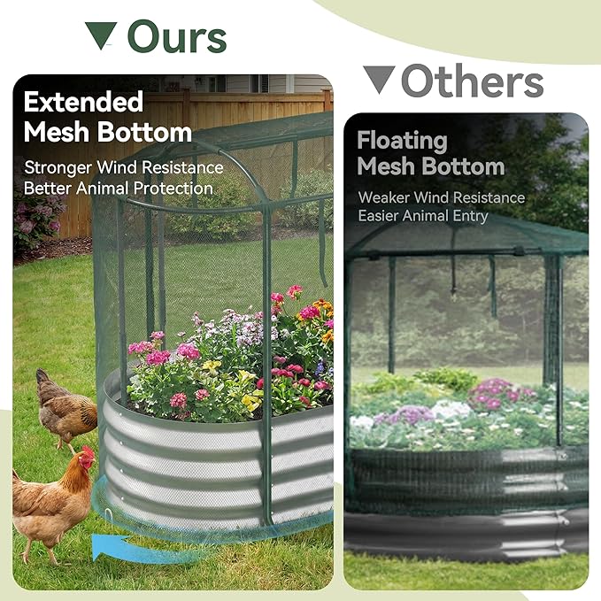 Raised Garden Bed with Self-Watering System, 8x3x1 ft Elevated Planter Boxes Outdoor with Mesh Cover, Oval Galvanized Raised Beds for Gardening,Vegetables,Flowers, Backyard, Patio
