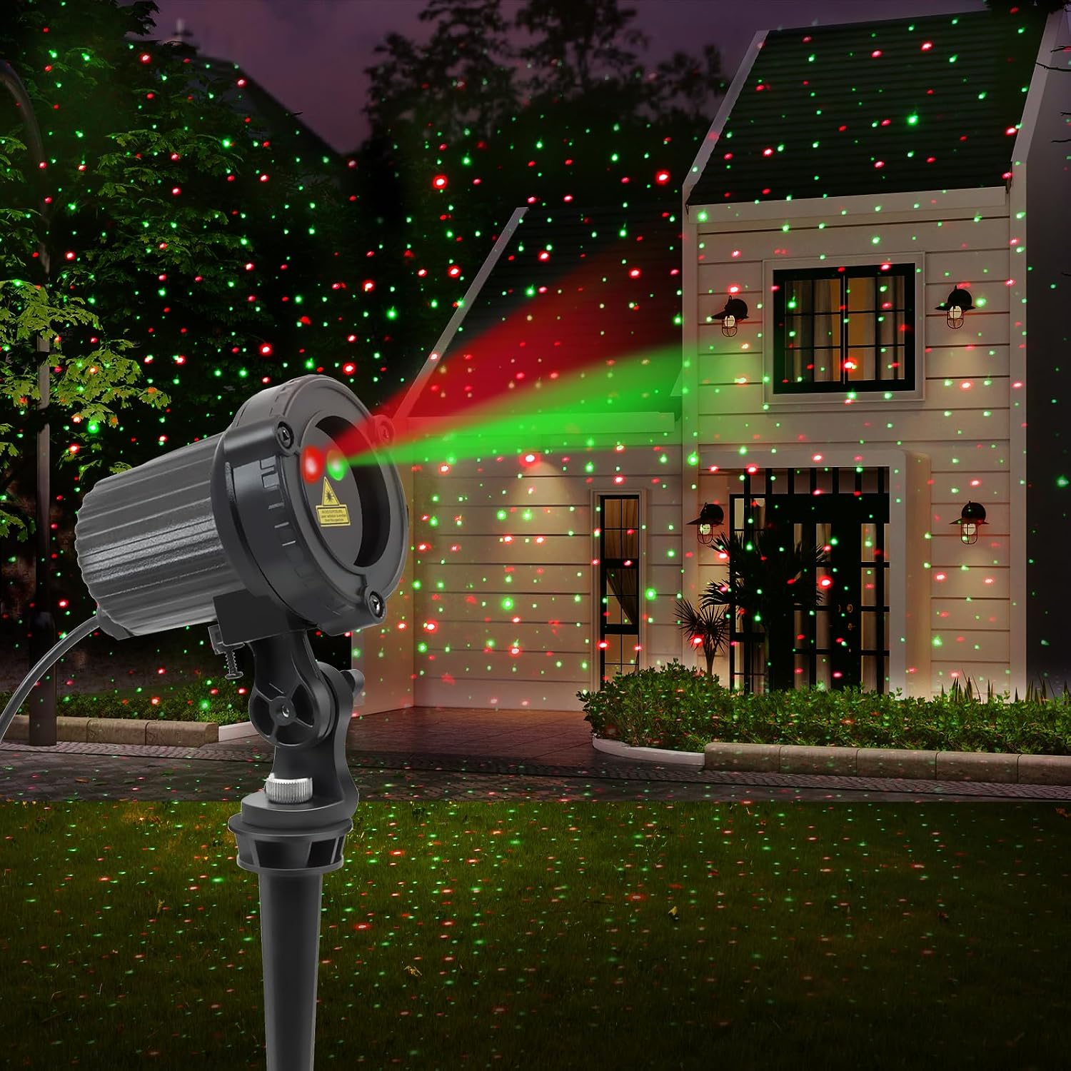 SUNFUCAN Laser Christmas Projector Lights Outdoor, Outdoor Garden Laser Light, Landscape Lights with Red and Green Stars, IP65 Waterproof,Cold Resistant. Suitable for Holiday, Party, Garden Decorati | Landscape Lights with Red and Green Stars, IP65