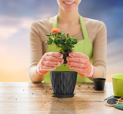 5 Inch Planter Pots, 6 Pack Indoor Planters, Small Flower Pots with Drainage Holes and Tray for Succulents, Orchids, Herbs and Other Indoor Plants,Black