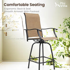 PHI VILLA Outdoor Swivel Bar Stools Set of 2, Bar Height Patio Chairs 30" Seat Height with All-Weather Brown Textilene Fabric, Tall Patio Chairs Furniture for Outside, Deck, Yard and Garden