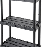 Gracious Living 4 Pack Light Duty Storage Shelves, Knect-A-Shelf 3-Shelf Ventilated Shelving Rack Organizer for Home, Garage, Basement, Laundry, Black