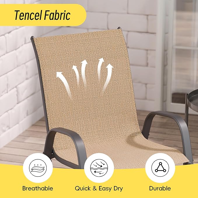 Betterhood Patio Chairs Set of 6, Stackable Outdoor Dining Chairs Set with Breathable Seat Fabric, All-Weather Powder-Coated Metal Frame for Deck, Pool Side and Backyard, 350LBS Capacity (Khaki)