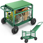 FLINTER Rolling Garden Work Seat with Wheels, Upgraded Heavy Duty Gardenning Cart with Seat - Garden Rolling Stools with Wheels for Seniors, Lawn, Patio & Backyard Gardening, Green