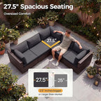 NICESOUL 10 Piece Outdoor Patio Furniture Set with Fire Pit Natural Gas/Propane, 29.3'' High-Back XL Big Size Wicker Sectional Sets, Deep Wide Sofa Couch for Outside, Brown Rattan and Grey Cushion