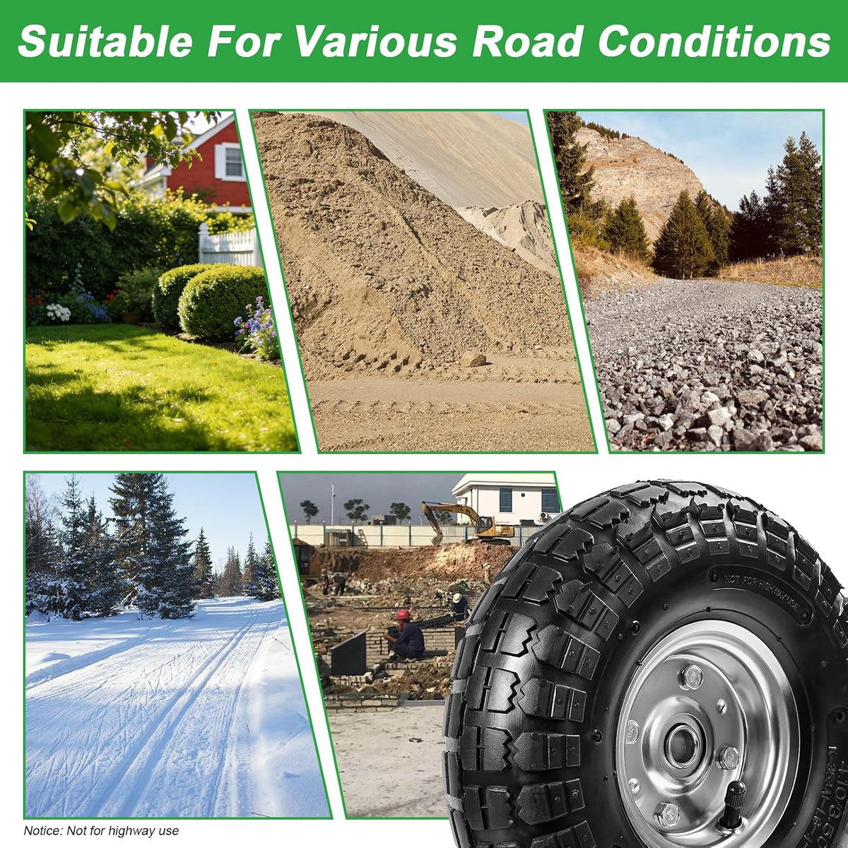 10" heavy-duty replacement tires, 4.10/3.50-4" for gorilla carts,hand, package contents
