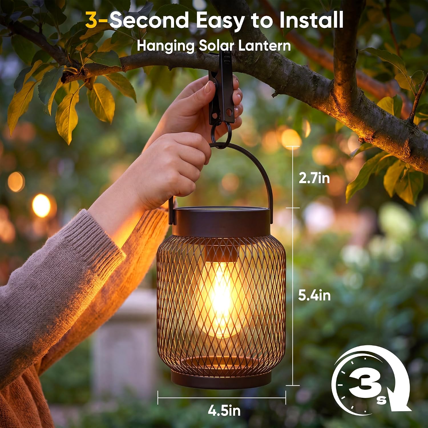 Hanging Solar Lanterns Outdoor Waterproof: 2 Pack Metal Accent Lights | IP65 Waterproof, Auto On/Off, Long-lasting 12-15hrs, Hang Or Clip For Patio Table, Warm Ambiance, No Wiring, 800mah Battery