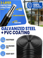 Black Vinyl Coated Hardware Cloth 1/2 Inch 48inx100ft 19 Gauge, Welded Wire Fencing Chicken Wire Mesh Roll Cage Wire Netting