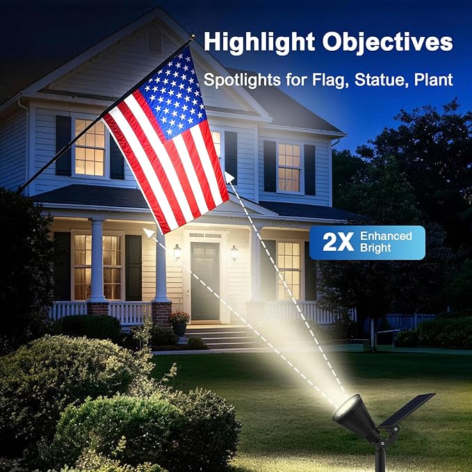 Solar Lights Outdoor Waterproof IP65,6500K Super Bright LED,2 Lighting Modes, Solar Powered Yard Garden Solar Spot Lights for Flag Landscape Auto On/Off-6 Pack