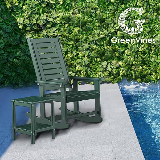 GREENVINES Outdoor Rocking Chairs | Set of 4 | Porch Rocker | HDPE Plastic | Forest | Oversized Rockers | High Back | Big & Tall | Ladder Back | for Patio Outside Backyard Balcony Garden