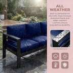 Kiss the Water Outdoor Couch Aluminum Patio Furniture Sofa, 3 Seat All-Weather Metal Patio Couch with 5" Thick and Soft Cushion and Wide Arm, Outdoor Sofa for Balcony, Porch