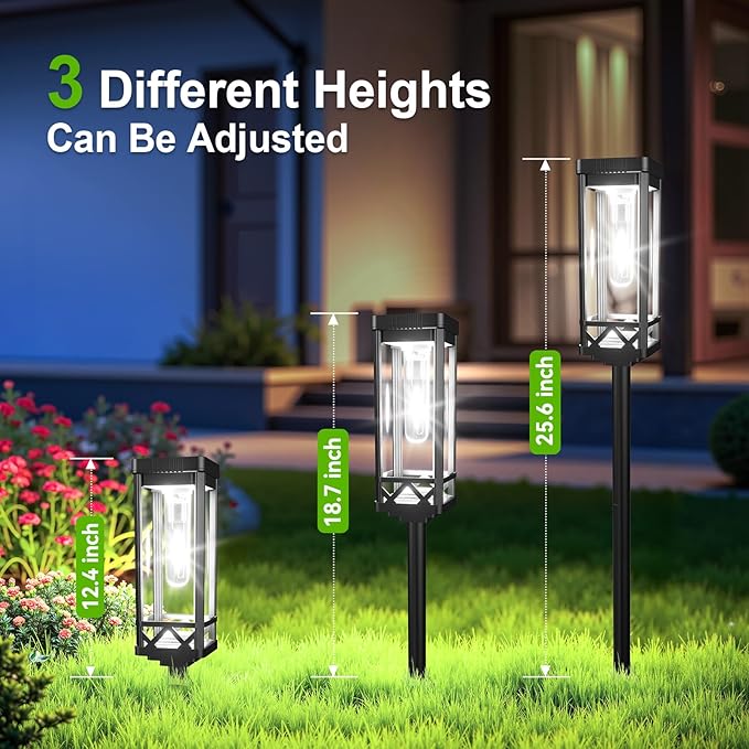 KOOPER Taller Solar Pathway Lights Outdoor, 4 Pack Upgraded Brighter Solar Garden Lights Solar Powered, Up to 15 Hours Outdoor Solar Lights for Yard Landscape Path Walkway Driveway （Cool White）