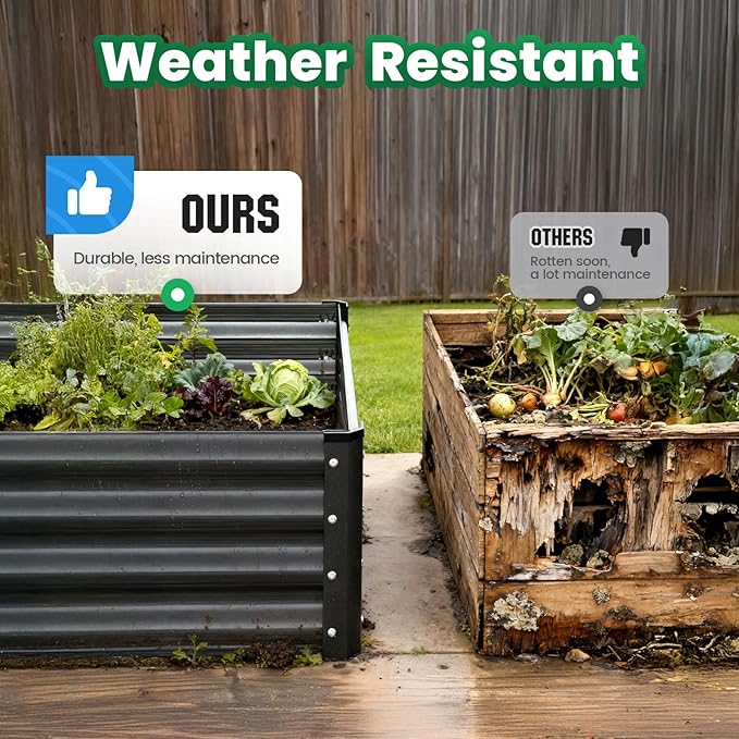 Quictent Galvanized Raised Garden Bed Metal Planter Box Bottomless for Backyard Outdoor, 4x3x1 Ft 2PCS, Dark Grey