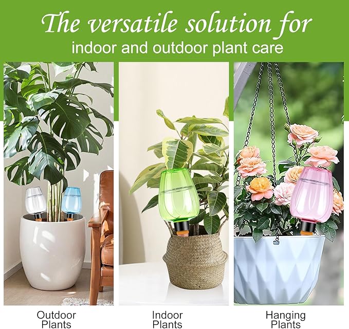 8 Pcs Plant Watering Globes Self Watering Planter Insert Plants Top Fill Water Device Plastic Water Bulbs Slow Release Terracotta for Plants, Multicolor