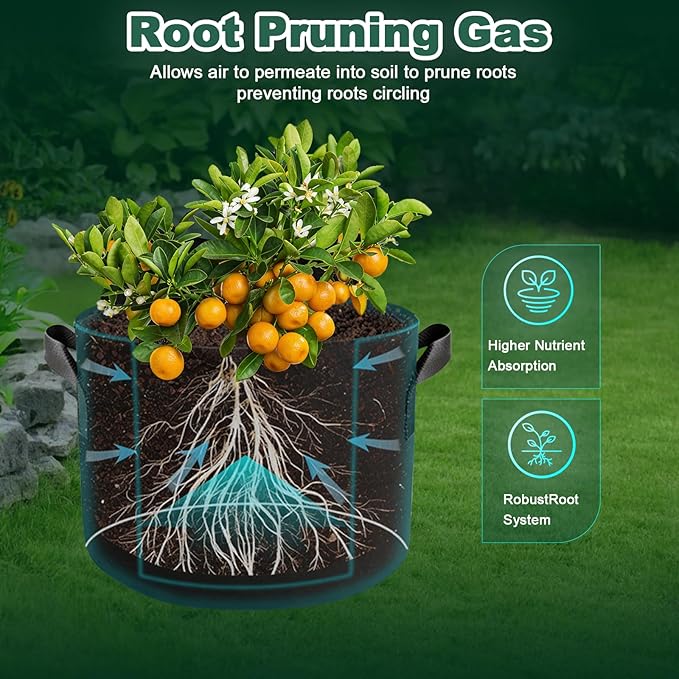 5 Pack 7 Gallon Grow Bags with Handles, Thickened Aeration Nonwoven Fabric Garden Growing Bags Heavy Duty 300G for Tomato, Potato, Strawberry, Vegetable, Fruits and Flowers