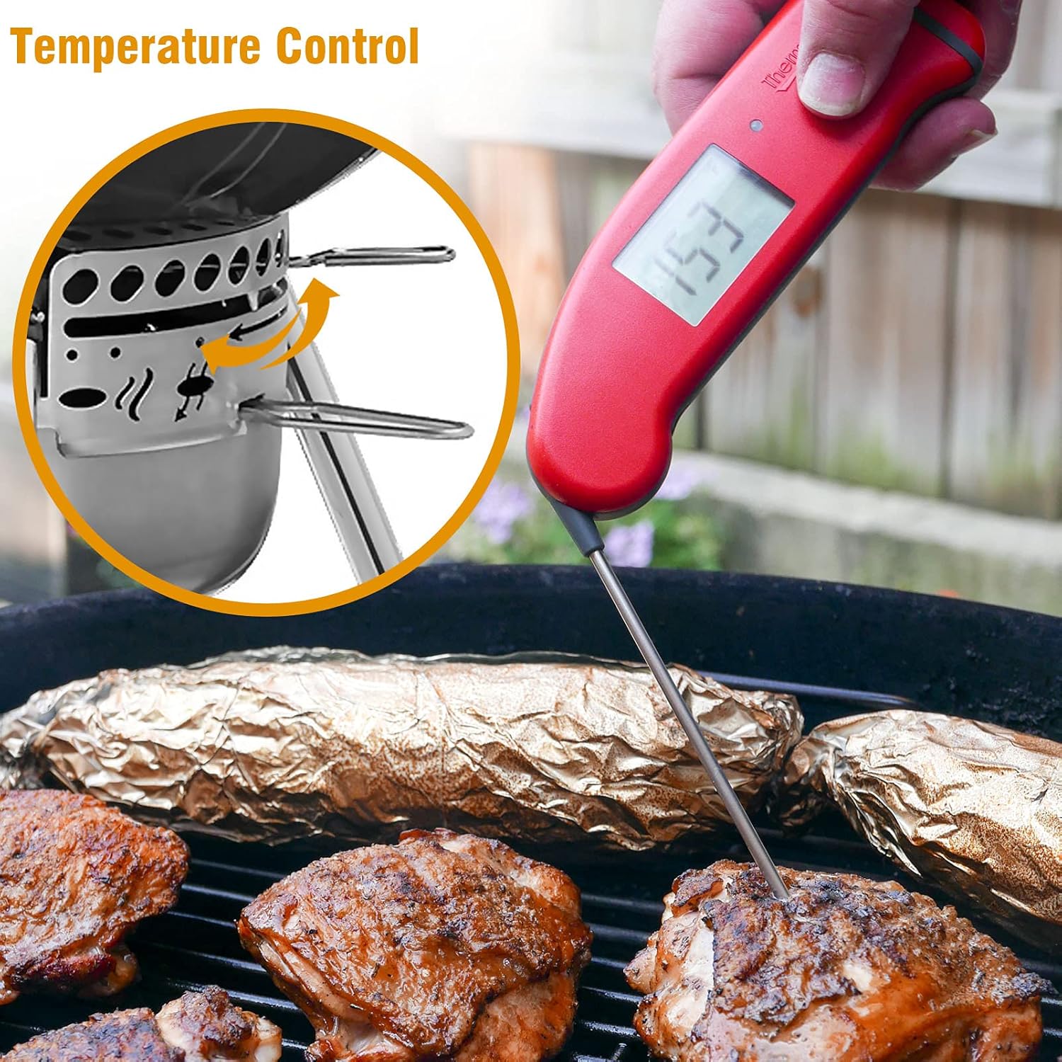 22-1/2-Inch One-Touch Cleaning System Kit for Weber Kettle Grills, Suitable Replacement Weber 7444 Grill Parts, Silver