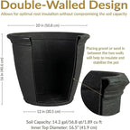 Sunnydaze 20-Inch Anjelica Large Plastic Pot for Plants - Outdoor Double-Walled Large Plastic Planter with Drillable Drainage Holes - Matte Black - 4pk