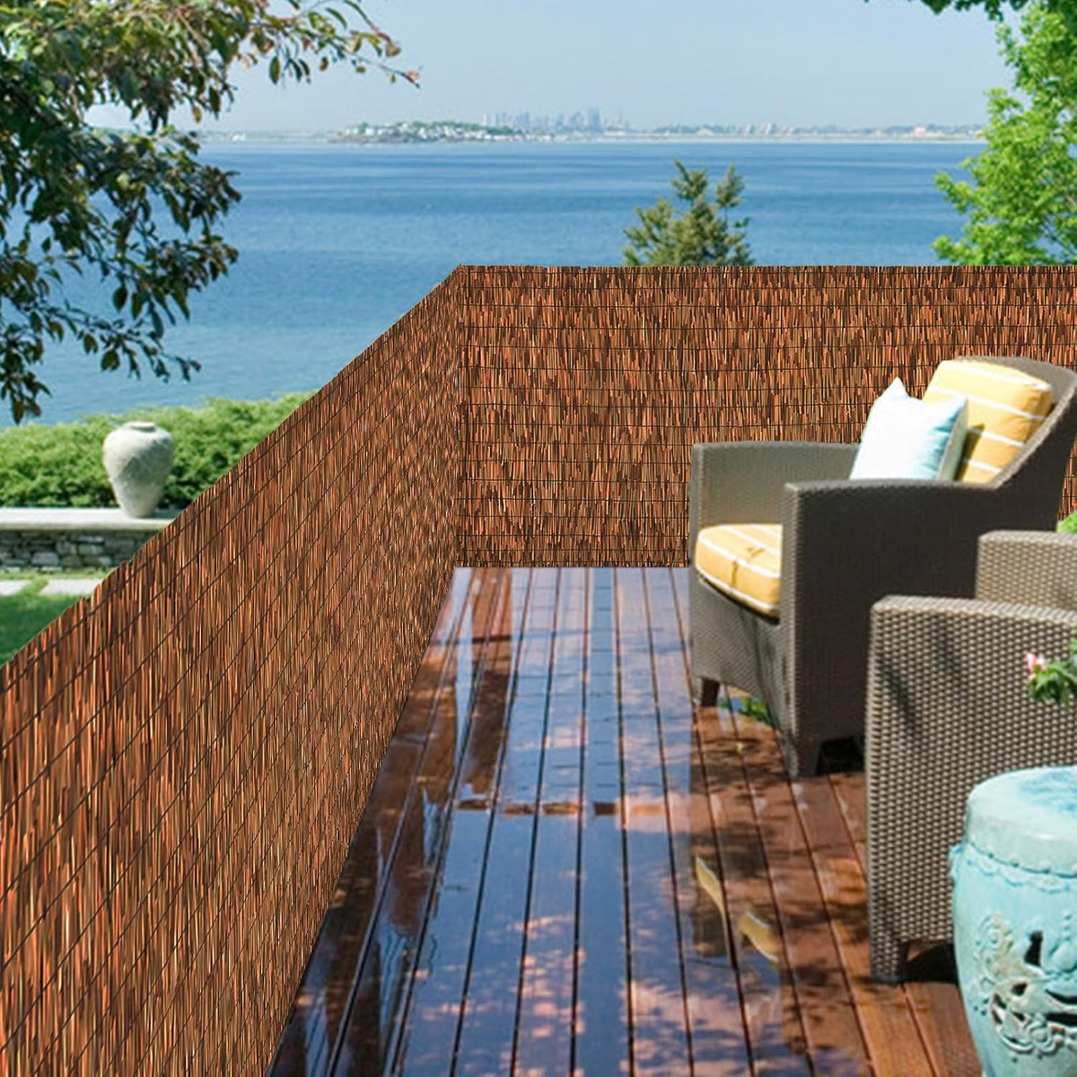 brown 5.6ft x16.4ft reed fencing roll bamboo privacy, main product view