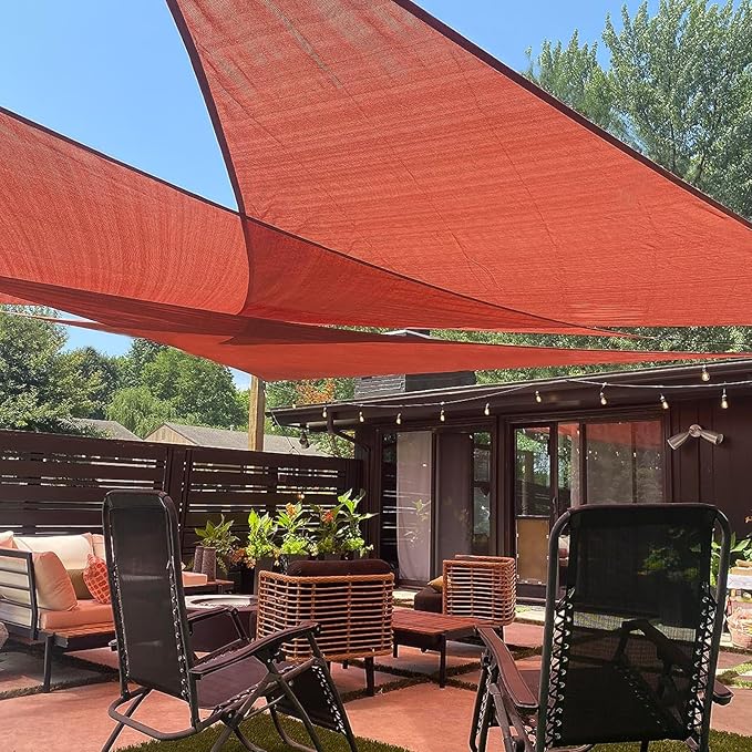 LOVE STORY 10' x 10' x 14' Right Triangle Terra Red Sun Shade Sail Canopy UV Block Cover for Outdoor Patio Garden Backyard