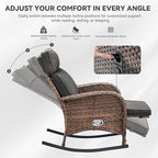 Zero Gravity Patio Rocking Wicker Recliner Chair - Wicker Outdoor Lounge Chair with Adjustable Backrest & Footrest, All Weather Reclining Rocker Chairs with Thick Cushion for Pool Deck Gray