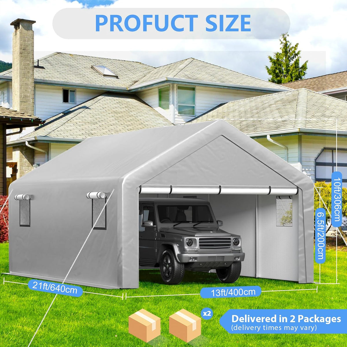 jocoevol carport 13x21 ft enclosed carport with roll-up, close-up detail