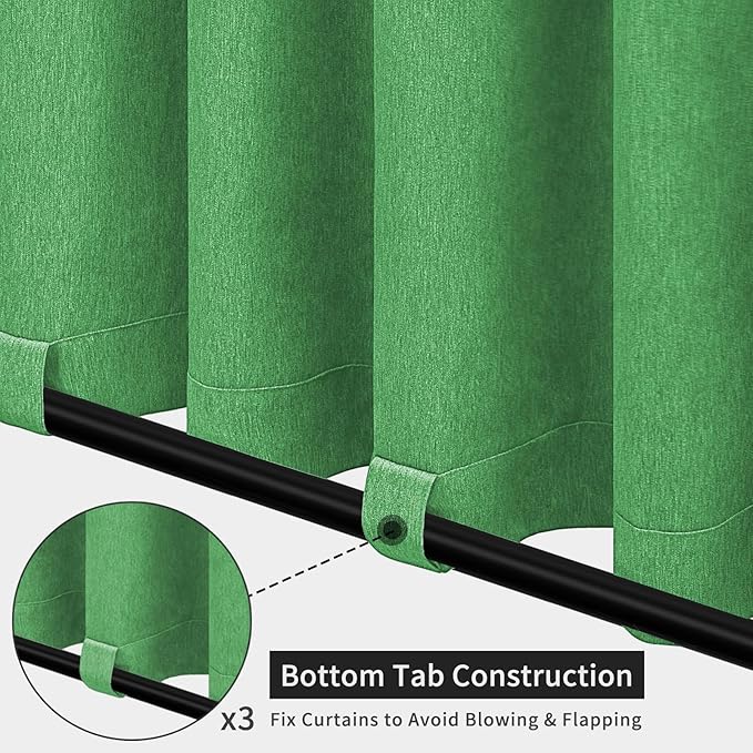 Easy-Going Linen Look Outdoor Curtains Waterproof Windproof Porch Curtains, Soft Thicken Outdoor Privacy Curtains for Patio, Gazebo, Grommet Top and Tab Bottom Drape, 1 Panel, 54x120 inch, Green