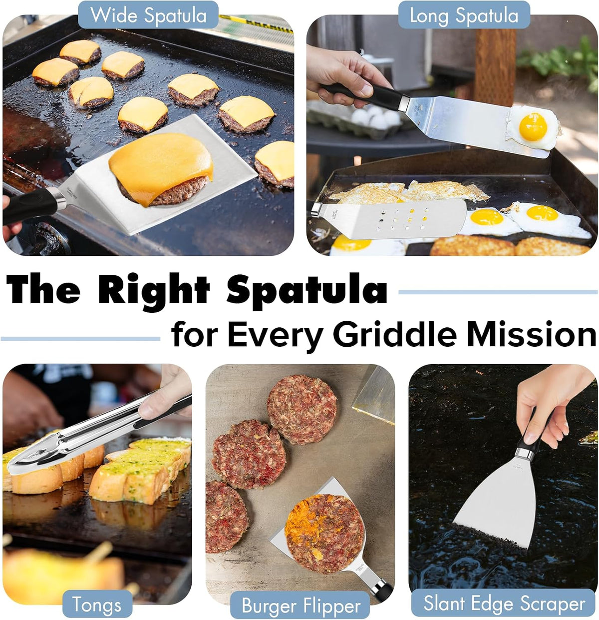 griddle accessories kit for blackstone, flat top hibachi, side view