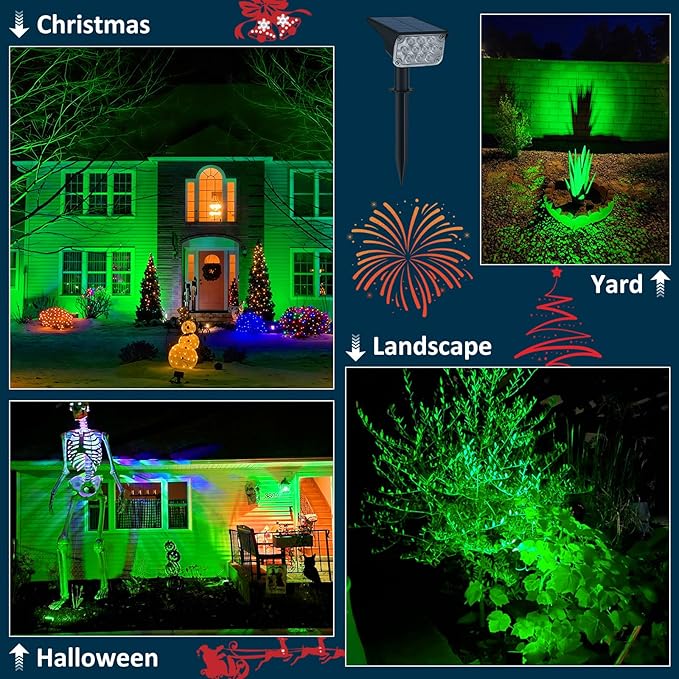 T-SUNUS Green Solar Spot Lights Outdoor Landscape Spotlights 2 Pack Dusk to Dawn Waterproof IP65 for St Patricks Day Halloween Christmas Accent Uplighting for Tree Yard Statue Graveyard Driveway Flag