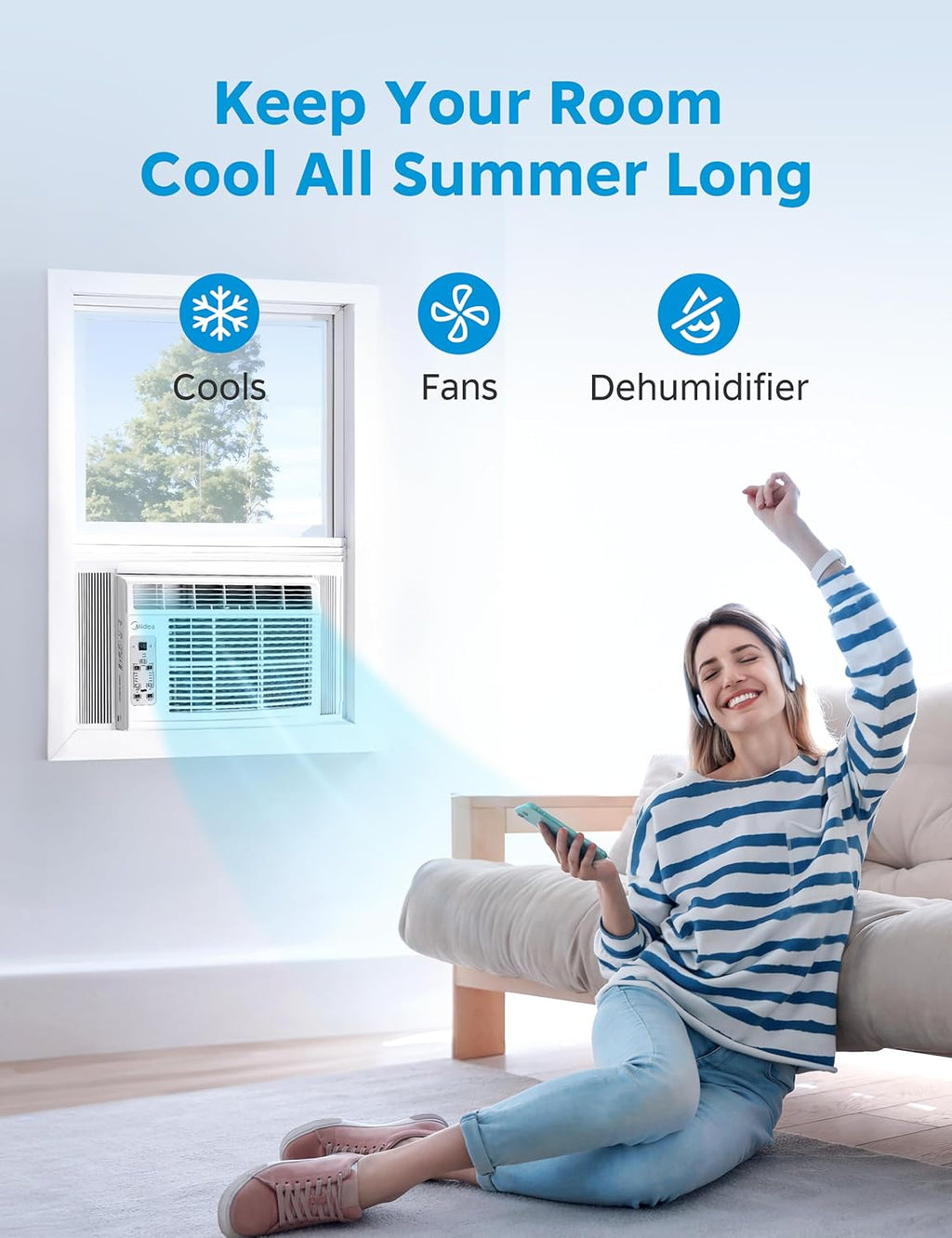 midea 5,000 btu window air conditioner, cools up shown in use