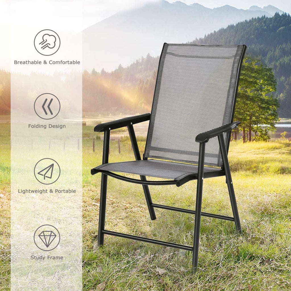 S AFSTAR Patio Chairs Set of 2, Outdoor Foldable Sling Chairs with Armrests, Folding Outdoor Chairs for Lawn Garden Backyard Poolside Porch (Gray)