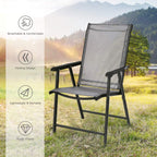 S AFSTAR Patio Chairs Set of 2, Outdoor Foldable Sling Chairs with Armrests, Folding Outdoor Chairs for Lawn Garden Backyard Poolside Porch (Gray)