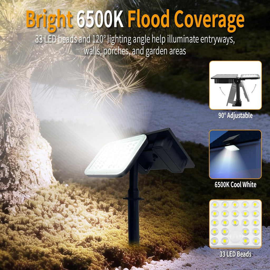 JINXING Solar Motion Sensor Spotlight for Outdoor Pathways, 33 LED 6500K Solar Landscape Light with Dusk-to-Dawn, 3 Modes, IP65 Waterproof, Wall or Ground Mount for Porch, Garden & Fence, 1 Pack