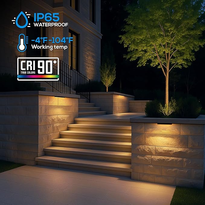 LEONLITE 12 Inch LED Hardscape Lighting, Update Retaining Wall Light, LED Landscape Lighting, 12-24V AC/DC Paver Light Low Voltage, 3W/5W/7W Dimmable Outdoor Step Lights, 2700K Soft White, ETL, 4 Pack
