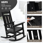 LUE BONA Outdoor Rocking Chairs Set, 3-Piece, HDPS Poly Porch Rockers with Table, Plastic Weather Resistant Rocking Chair Set for Outdoor Indoor, Garden, Backyard, 350lb, Black Chairs+Table