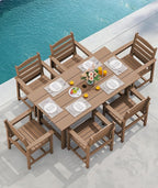 SERWALL Outdoor Dining Set for 6, HDPE Furniture with Umbrella Hole & Bench & Chairs, All Weather, Brown