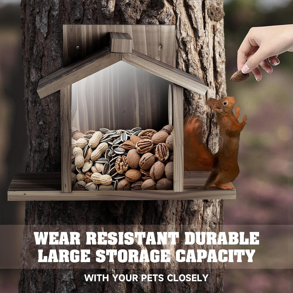 Gnodary Squirrel Feeders for Outside, Durable Squirrel House for Outdoor - Chipmunk Feeder, Squirrel Food for Backyard Squirrels Hold Corn, Corn Cob, Peanuts (Walnut Brown)
