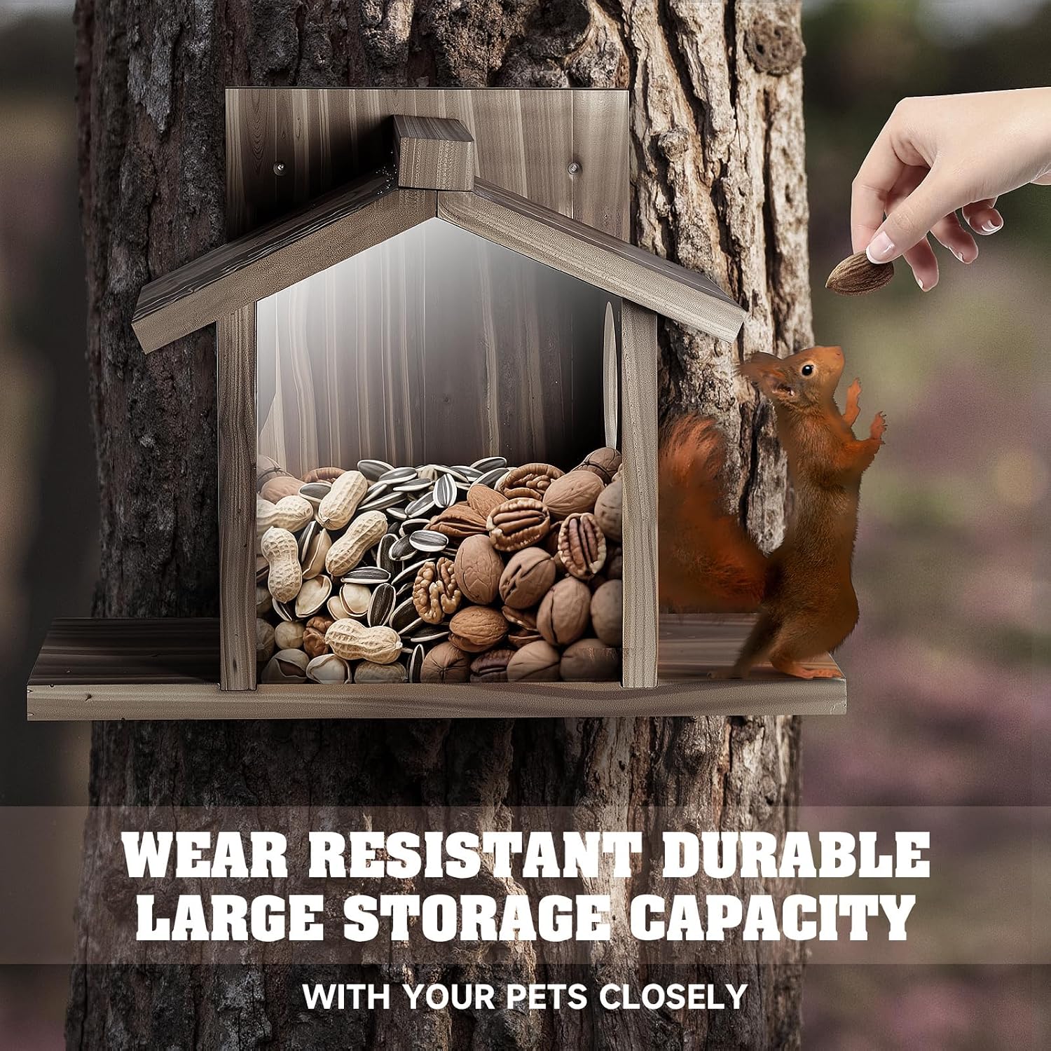 Gnodary Squirrel Feeders for Outside, Durable Squirrel House for Outdoor - Chipmunk Feeder, Squirrel Food for Backyard Squirrels Hold Corn, Corn Cob, Peanuts (Walnut Brown)