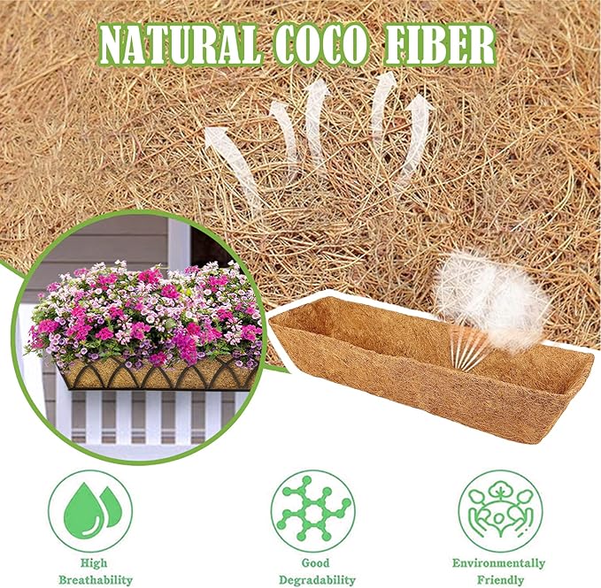 4 Pack 24 Inch Trough Coconut Liners for Window Box Deck Planter Natural Coco Fiber Replacement Liner for Outdoor Plants Rectangular Coir Planters for Porch Balcony Garden Decor