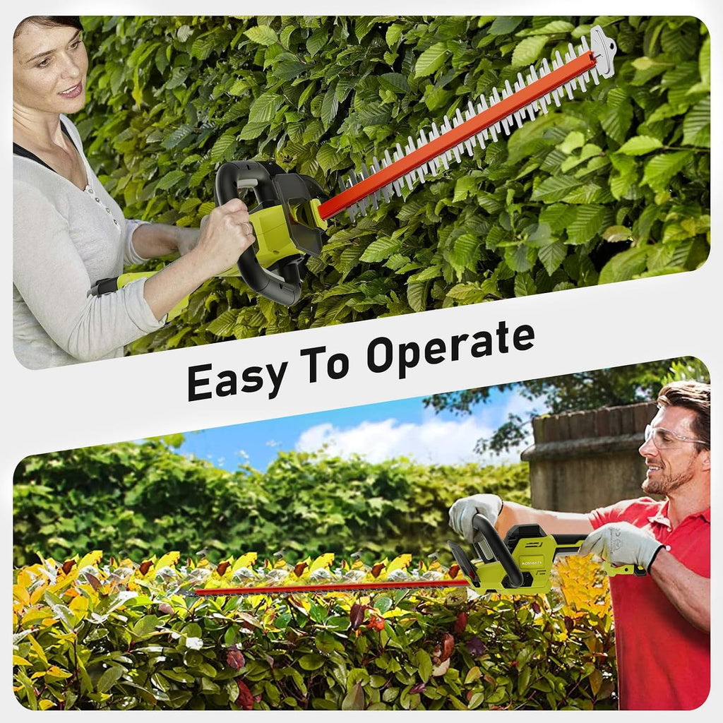22 inch Hedge Trimmer Cordless with 2 Battery and Charger, 20V Handheld Electric Hedge Cutter with Dual-Action Blades, Lightweight Bush Trimmer Pruning Shears Brush Cutter Shrub for Garden Yard Tools