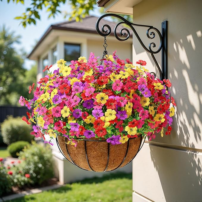 Alupssuc 24 Bundles Artificial Flowers for Outdoors Decoration, UV Resistant Silk Faux Daisy Flora Spring Fake Plastic Plants Greenery for Outside Indoor Yard Home Porch Window Box Decor, Mix 4 Colors
