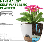 Plant Pots 10/9/8/7.5/7 Inch Self Watering Pots, Set of 5 Plastic Planters with Drainage Holes and Saucers,Plastic Flower Pots,Nursery Planting Pot for Indoor Out Door Plants（White）