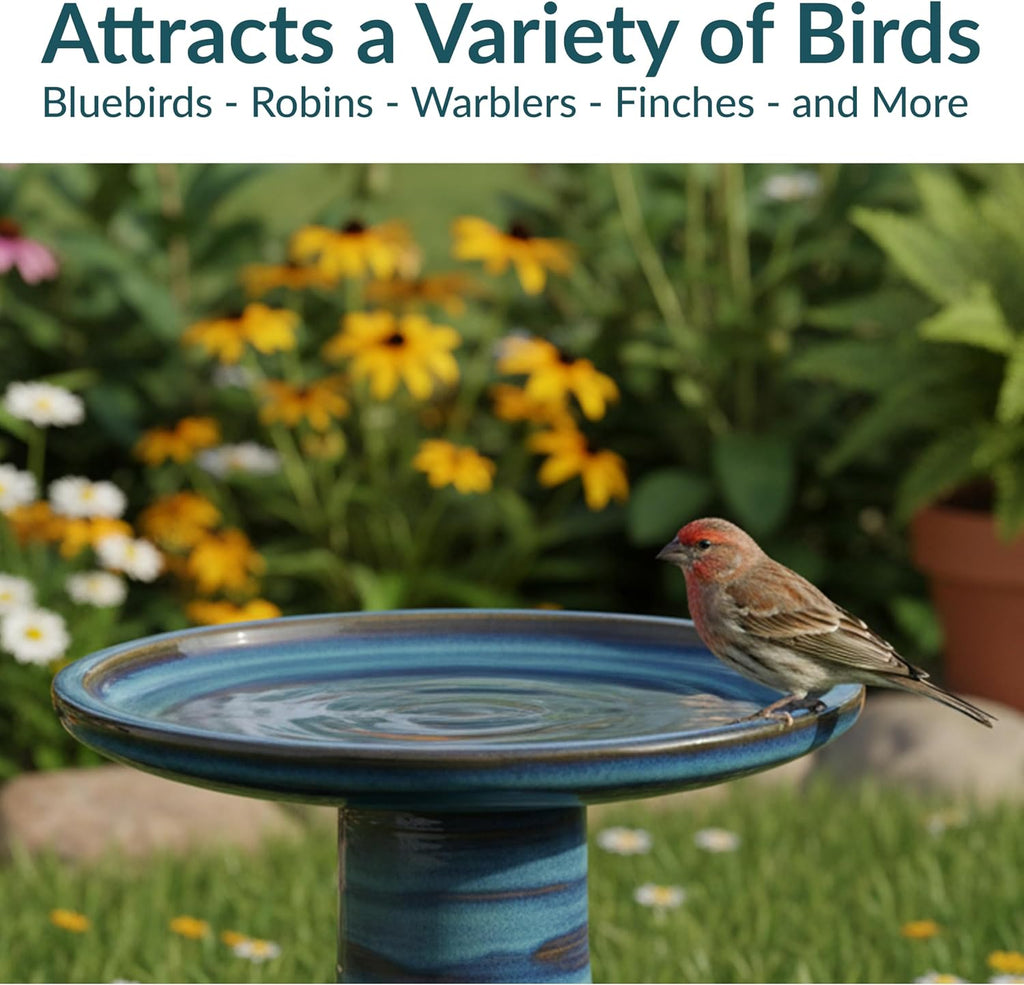 Sunnydaze Ceramic Bird Bath for Outside, Hand-Painted, 21” H, Galaxy Blue | UV & Frost-Resistant, 1 Gal Water Capacity, 2-Piece Assembly, Colorful Outdoor Accent, Outdoor Bird Bath, Ceramic Birdbath