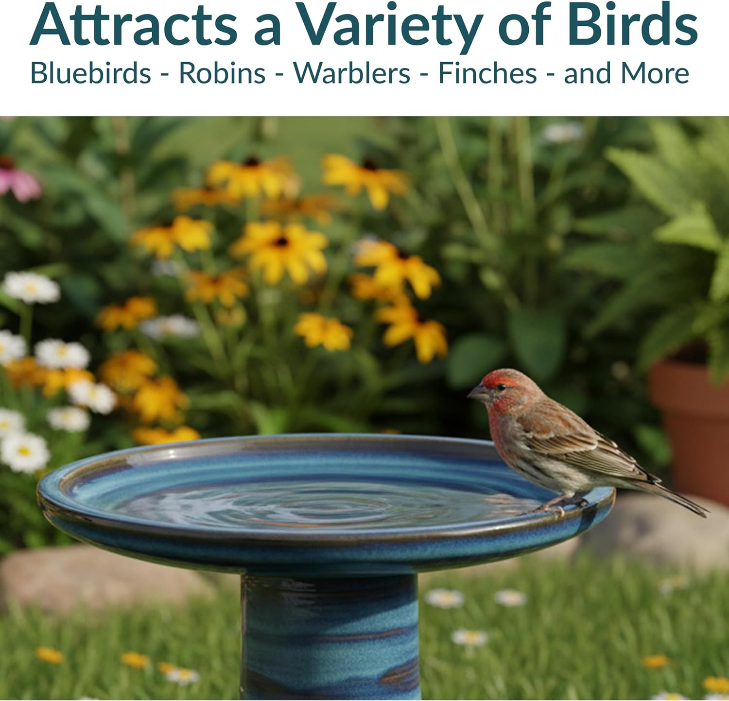 Sunnydaze Ceramic Bird Bath for Outside, Hand-Painted, 21” H, Galaxy Blue | UV & Frost-Resistant, 1 Gal Water Capacity, 2-Piece Assembly, Colorful Outdoor Accent, Outdoor Bird Bath, Ceramic Birdbath