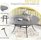VICLLAX 50" Outdoor Round Patio Table with Umbrella Hole, All Weather Metal Round Outdoor Dining Table for Lawn Garden, 6-8 Person Table, Grey