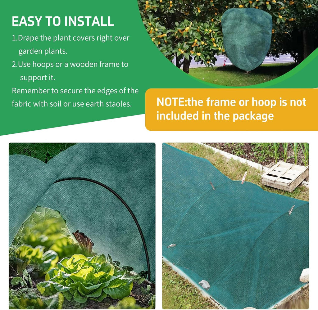 plant covers freeze protection, 10x50ft green frost blanket showing dimensions